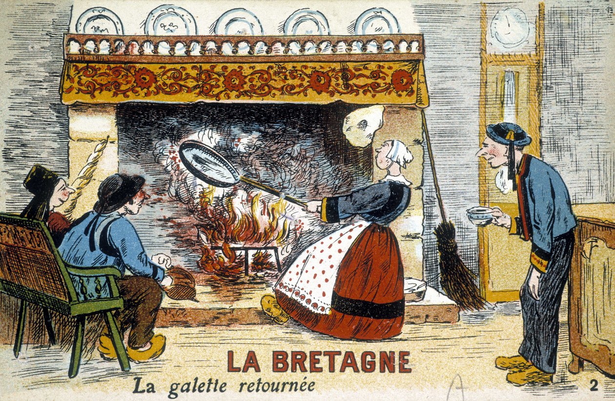 Bretagne: galetten återvände till chimineen (crepes) - vykort, deb. XX:e århundradet av French School