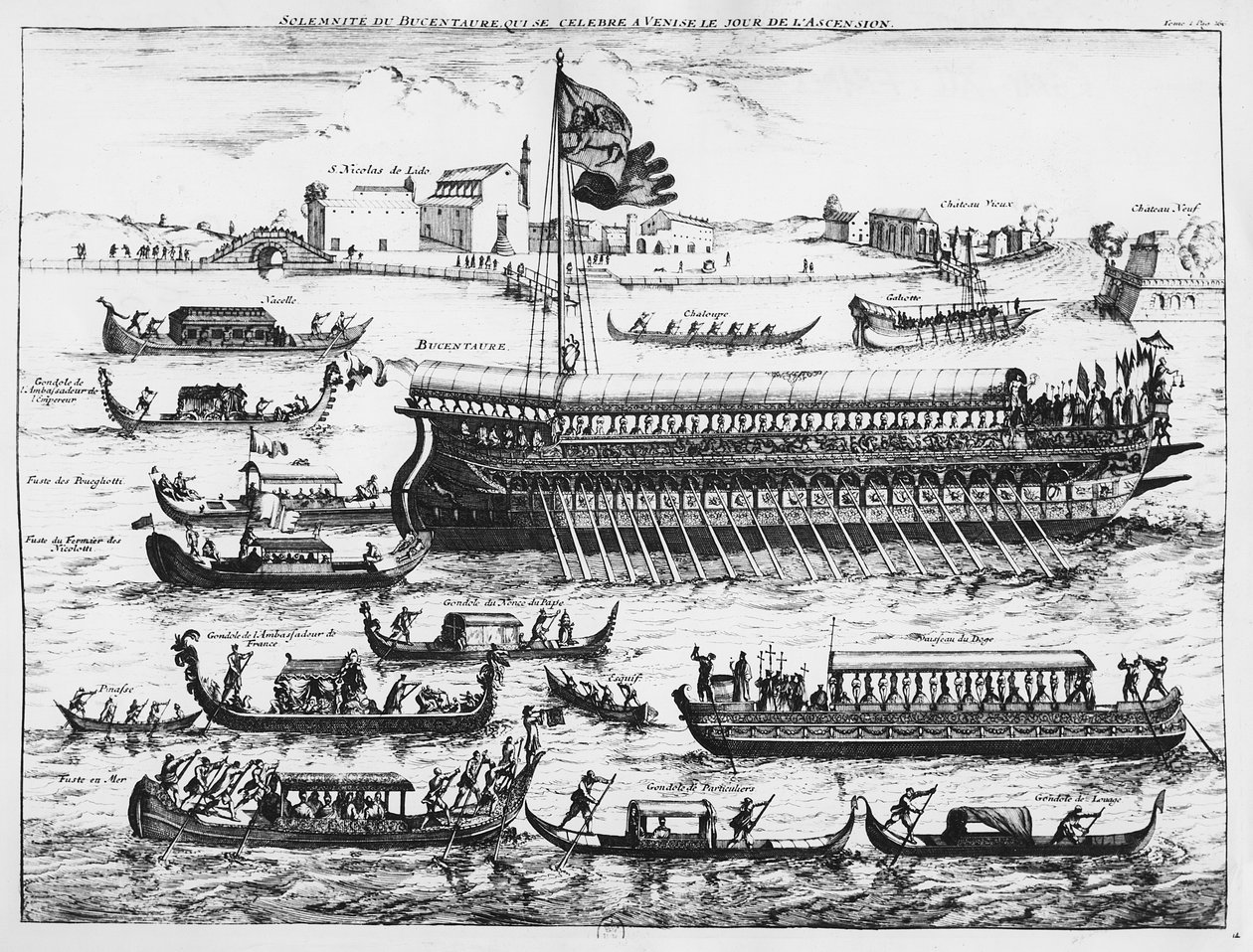 Bucentaur i Venedig på Kristi himmelsfärdsdagen (gravyr) av French School