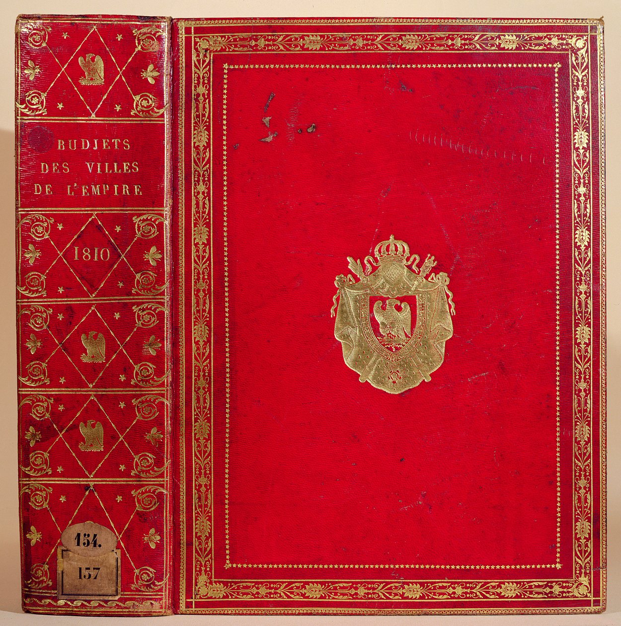 Budgetar för städer i det franska imperiet, bundna med Napoleon Bonapartes (1769-1821) vapen 1810 (rött marockanskt läder och guld) (se även 165117) av French School