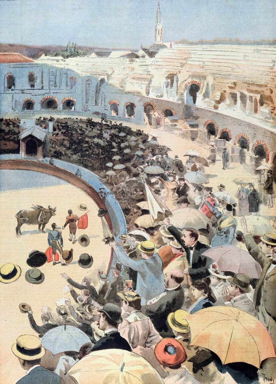 Tjurfäktning i Nimes, illustration från Le Petit Journal, 1894 av French School