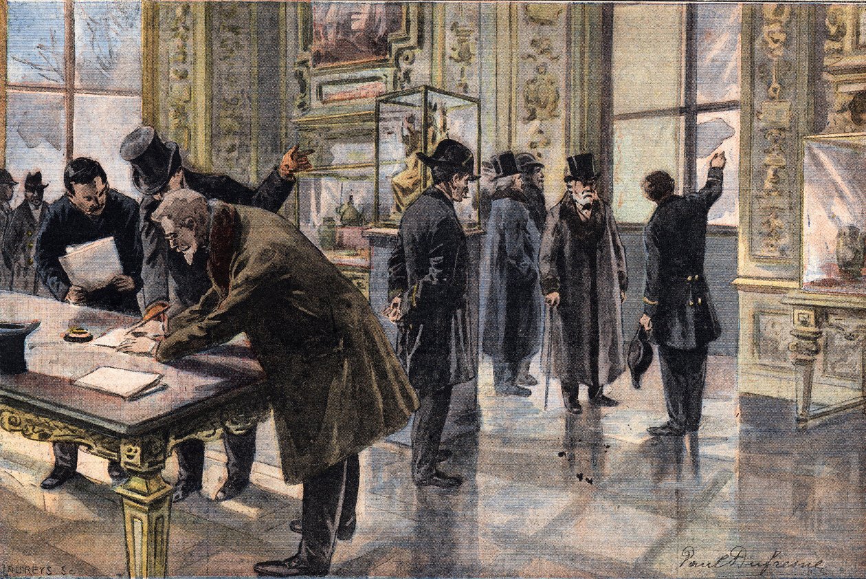 Inbrottsförsök på Louvren i Paris, Illustration från franska tidningen Le Petit Parisien, 2 februari av French School