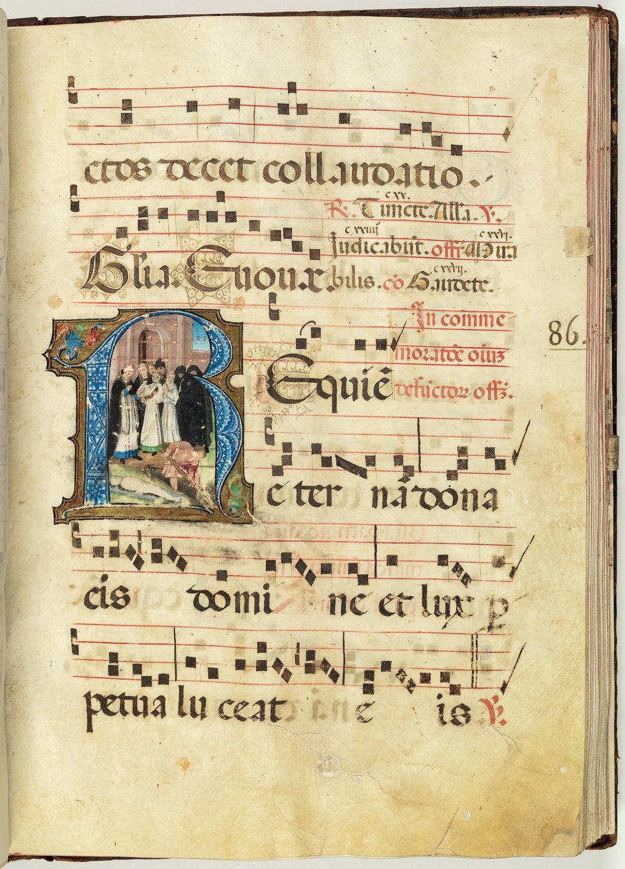 Begravningsscen, Gradvis, f.86 (bläck, tempera och bladguld på pergament) av French School