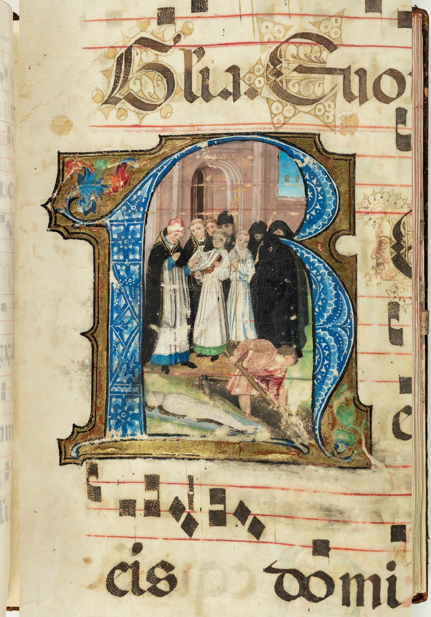 Begravningsscen, Gradvis, f.86 (bläck, tempera och bladguld på pergament) av French School