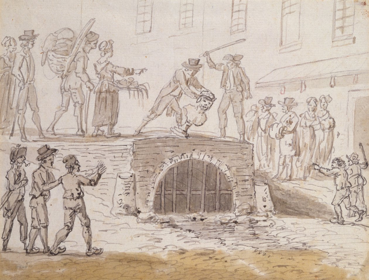 Byst av Marat kastad i ett avlopp, 5 februari 1795 (akvarell på papper) av French School