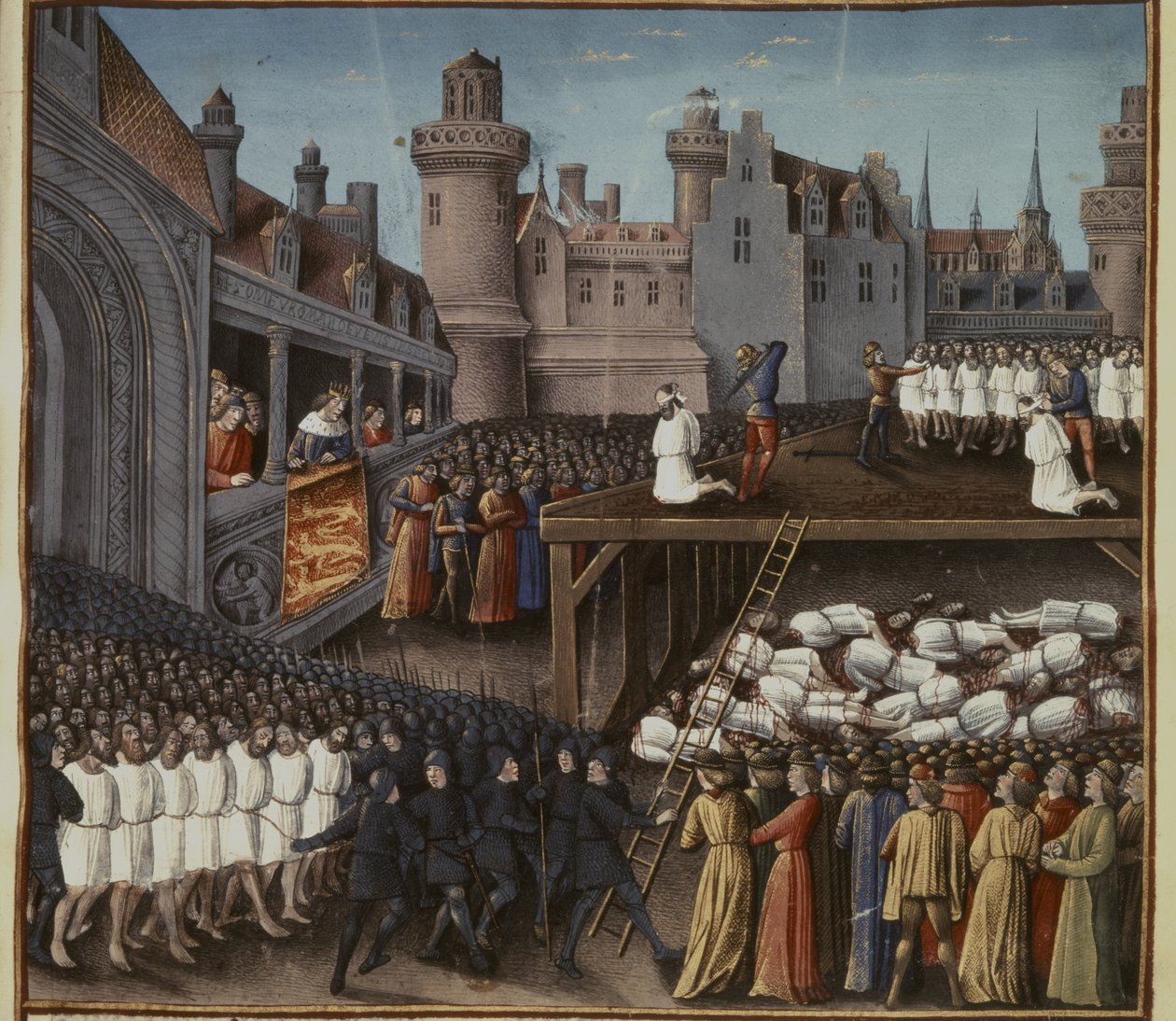 KRUSADER: Richard I ser halshuggningen av den muslimska garnisonen i Acre den 20... av French School