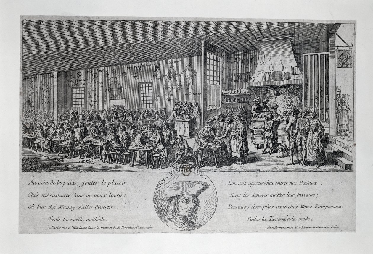 Cabaret du Tambour Royal av Jean Ramponneau (1724-1802), gravyr. Frankrike av French School
