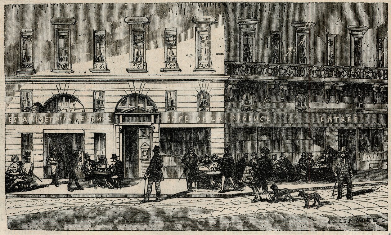 Cafe de la Regence på Place du Palais-Royal i Paris på 1800-talet - Gravyr i "Tableau-de-Paris" av Edmond Texier 1852 av French School