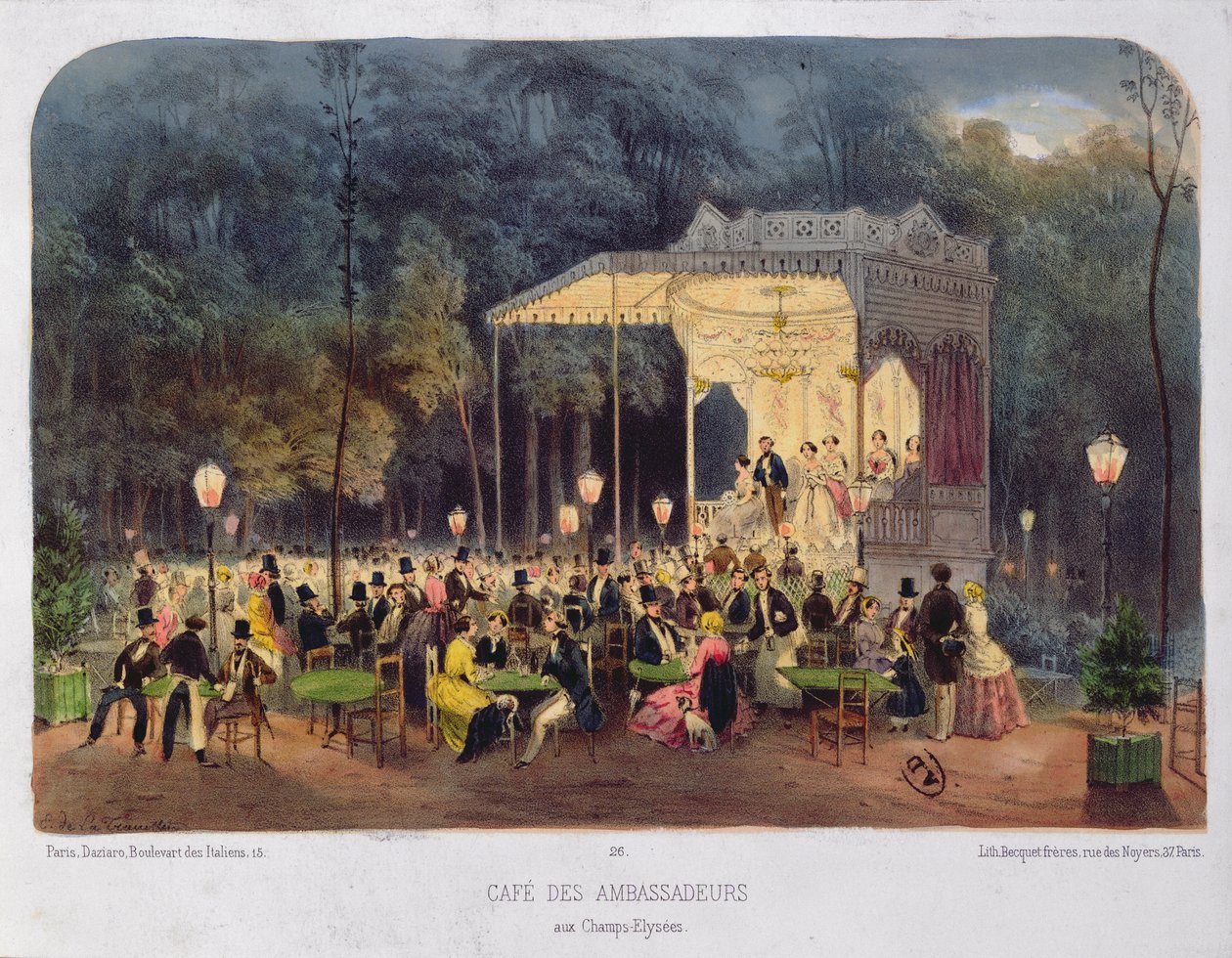 Cafe des Ambassadeurs, Champs-Elysees, ca 1850 av French School