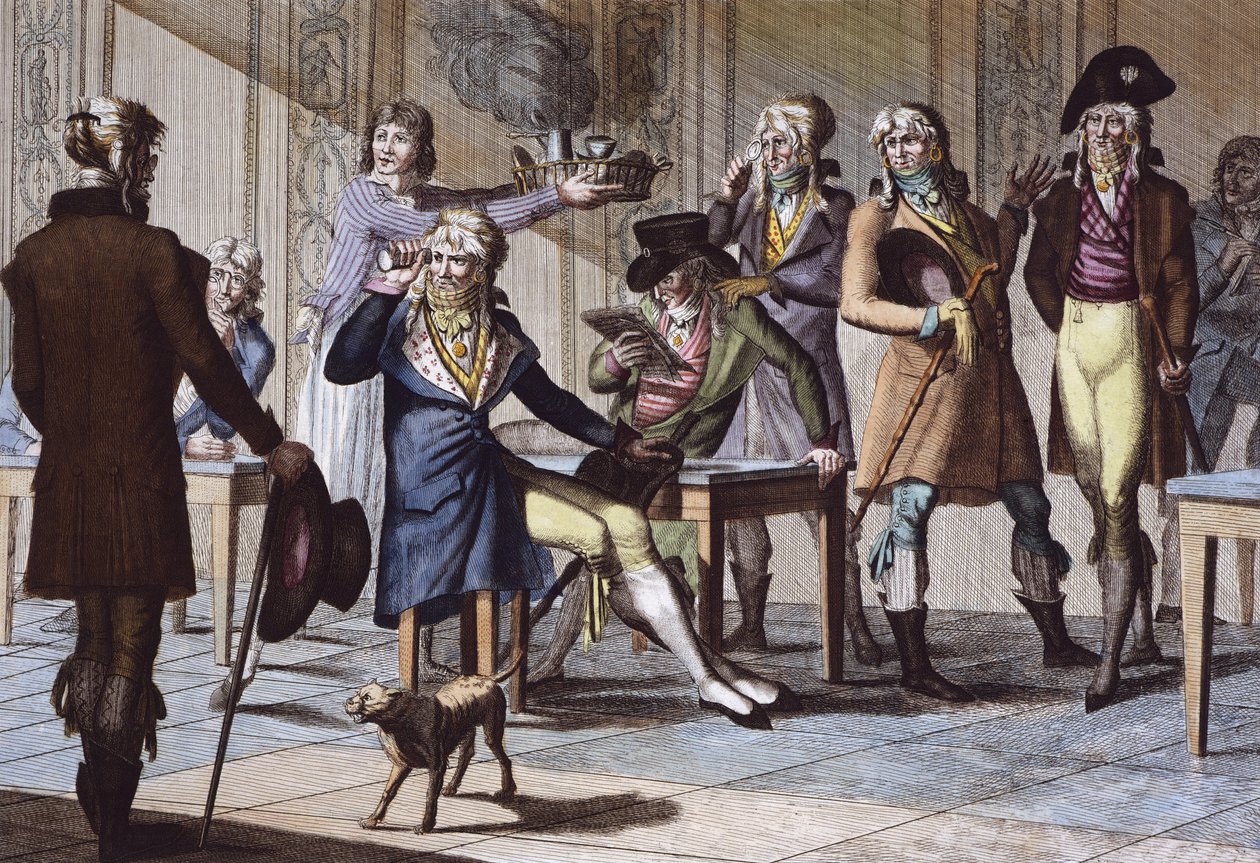 Cafe des Incredible: "" Mitt hedersord de skämtar"", anonym gravyr av French School