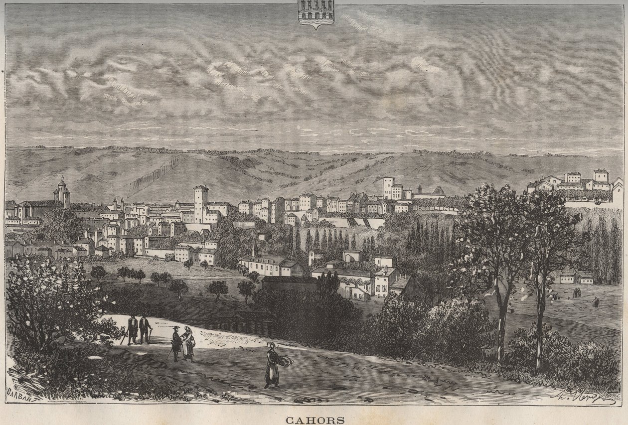 Cahors - Lot - Midi-Pyrénées - gravyr i "La France illustrée: geografi, historia, statistisk administration" av V.A. Malt-Brown. 1884 av French School