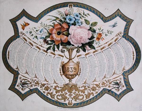 Kalender för 1839, graverad av Godefroy Engelmann (1788-1839) c.1838 (färg litho) av French School