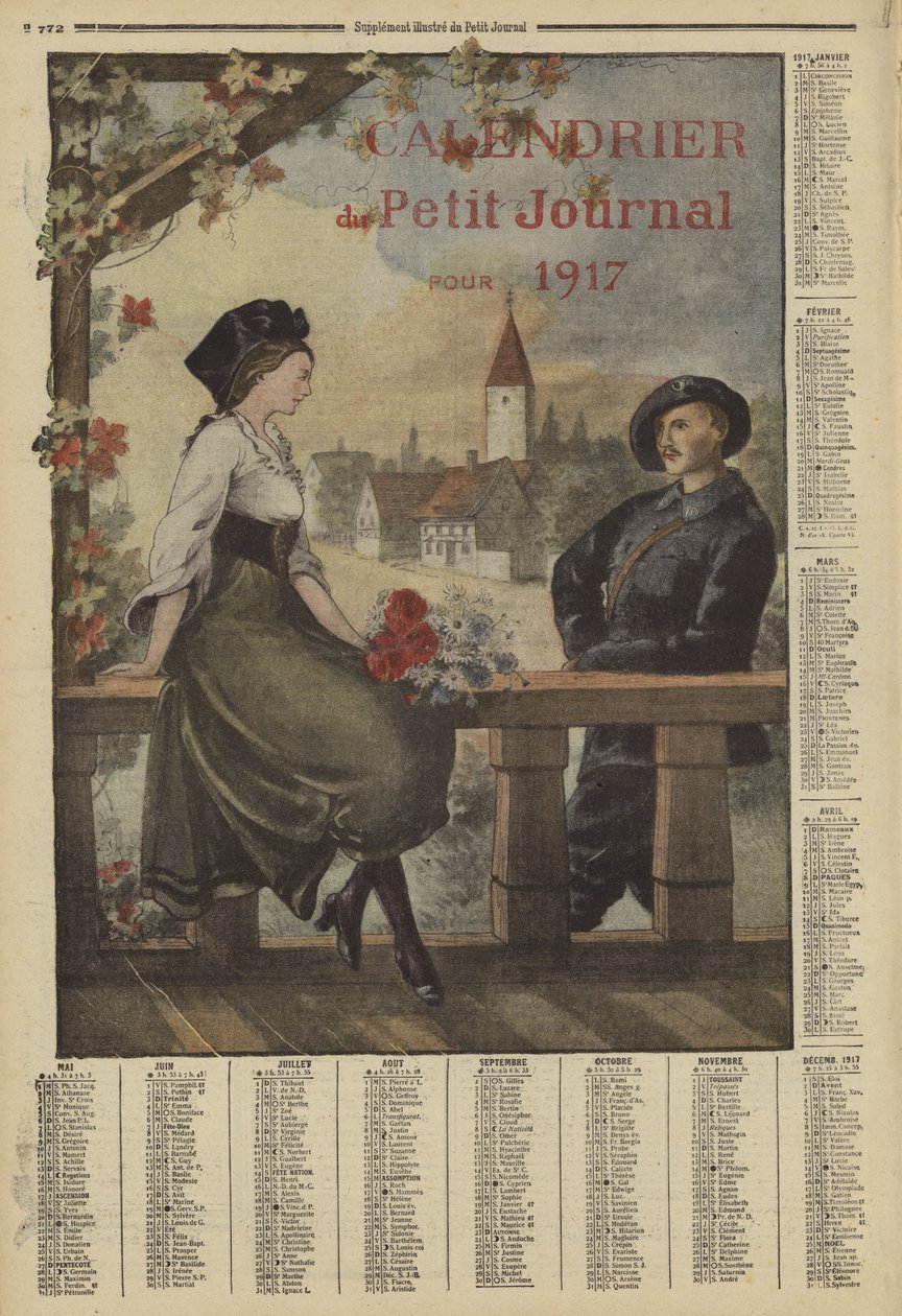 Kalender för 1917 (färglitografi) av French School