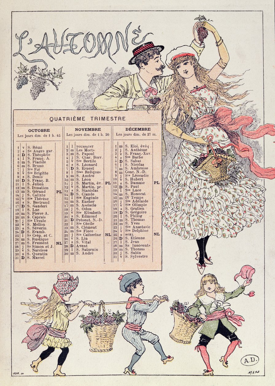 Kalender för hösten 1886, c.1885 av French School