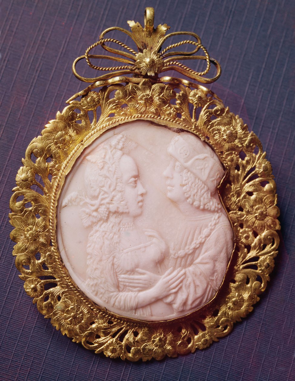 Cameo med två porträtt (elfenben och silver) av French School