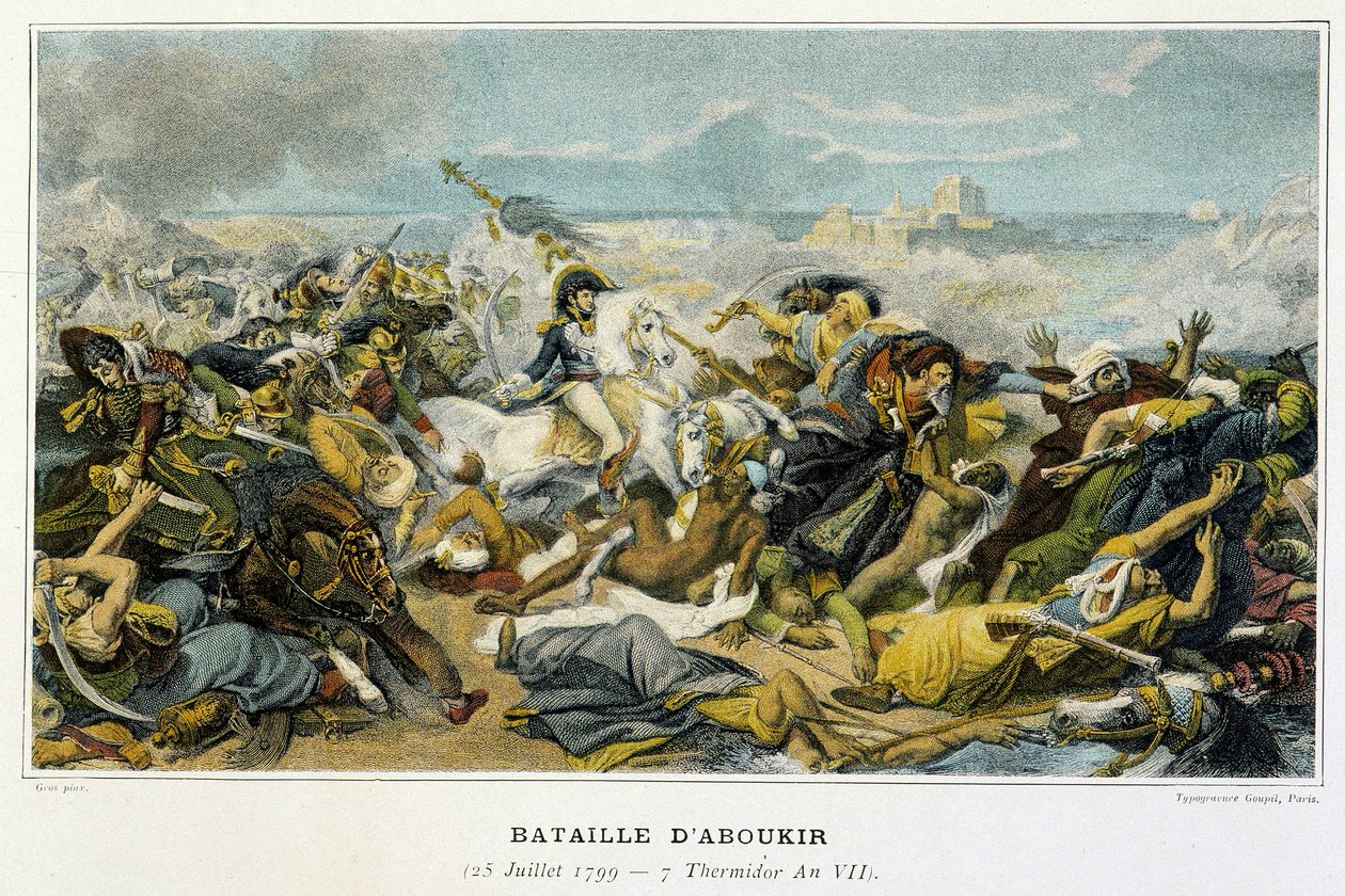 Kampanj (expedition) i Egypten (1798-1801): Joachim Murat (1767-1815) under slaget vid Aboukir den 25 juli 1799 då Bonaparte avvisade turkarna till havet. av French School