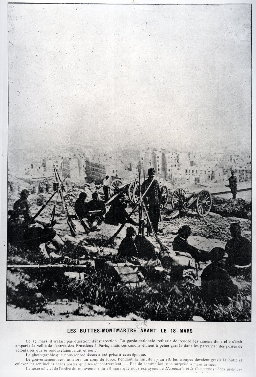 Kanoner på Buttes-Montmartre på kvällen den 18 mars 1871 (bw foto) av French School