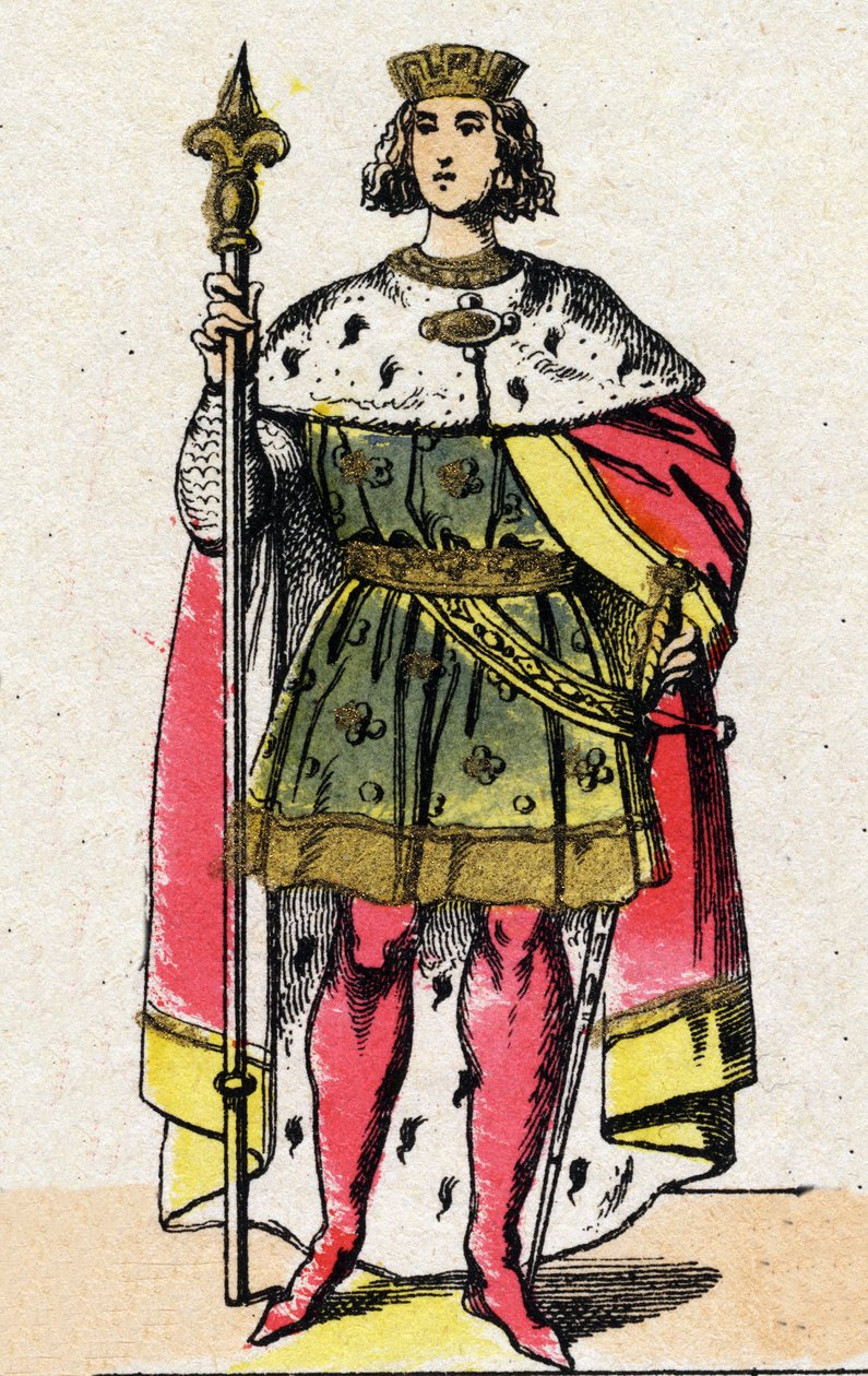 Capetians dynasti: Porträtt av Filip IV av Frankrike, känd som Filip Bel (1268-1314), kung av frankerna från 1285 till 1314. Epinal avbildning från slutet av 1800-talet. Privat samling. av French School