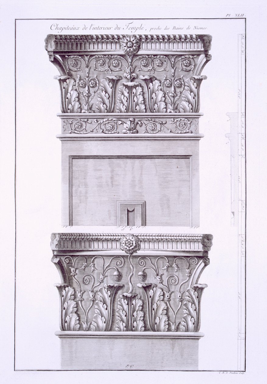 Huvudstäder från templet nära de romerska baden, Nimes. av French School
