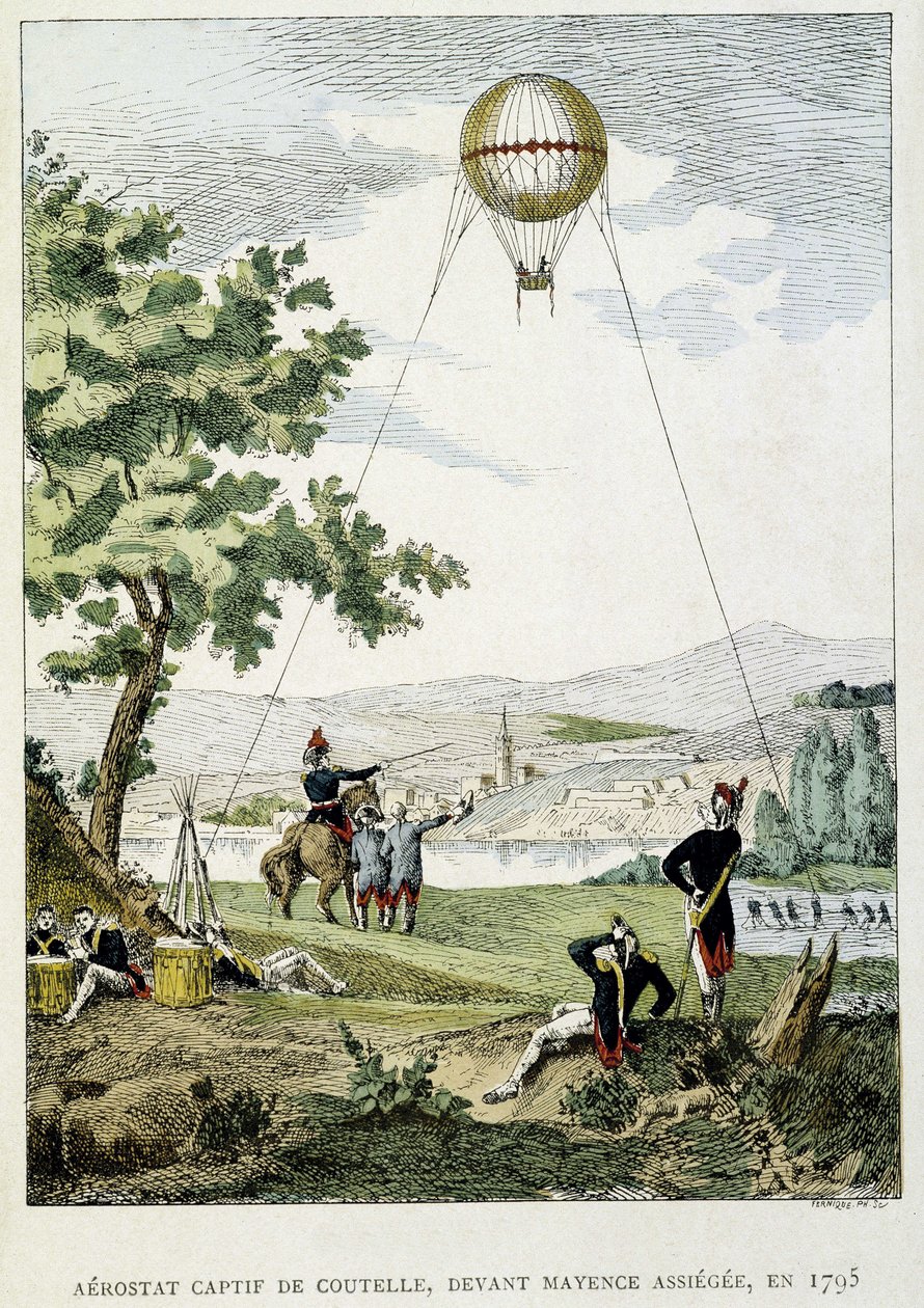 Captive aerostat av Jean Marie Joseph (Jean-Marie-Joseph) Coutelle (1748-1835), innan Mainz belägrade av French School