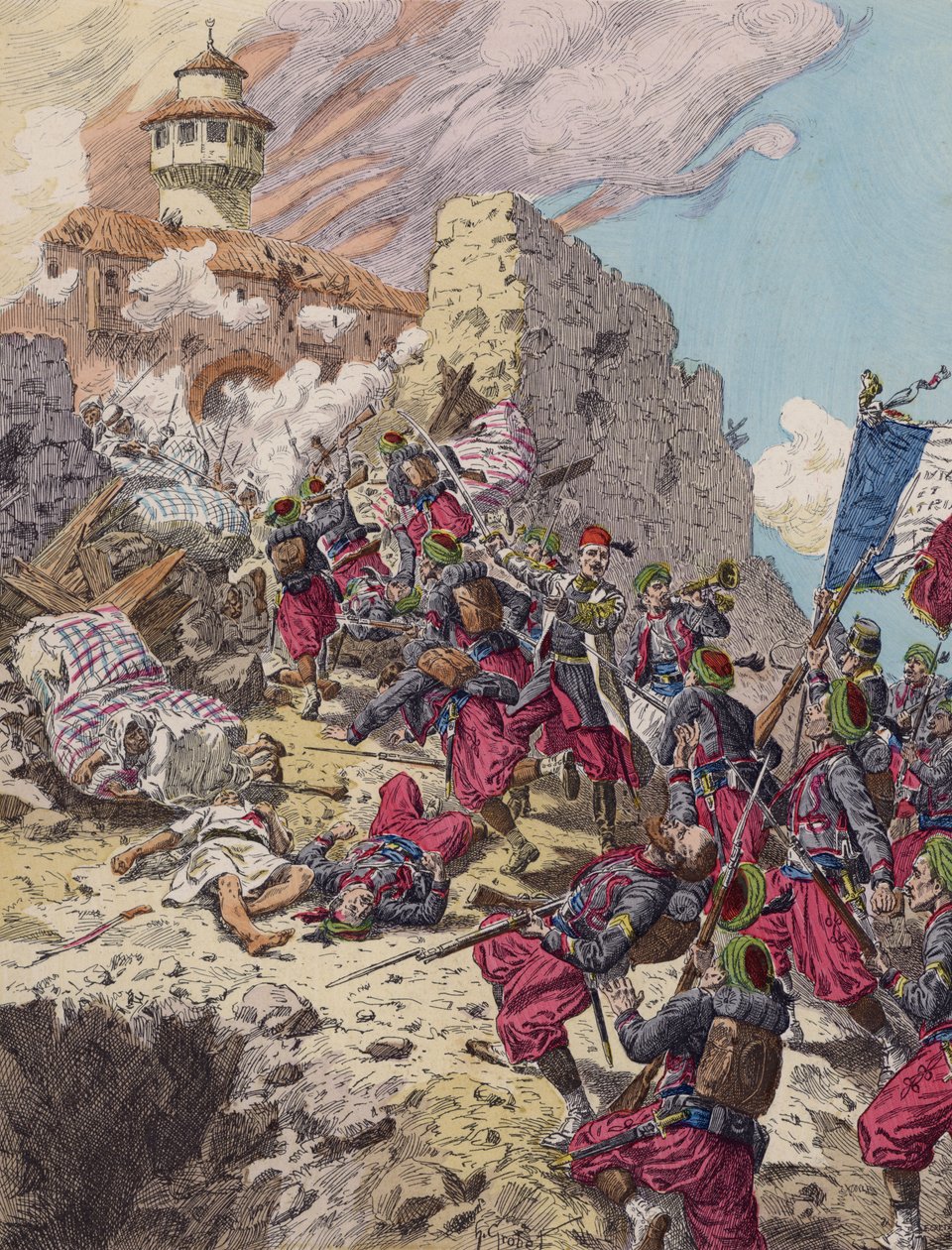 Fransmännens erövring av Constantine i Algeriet av French School