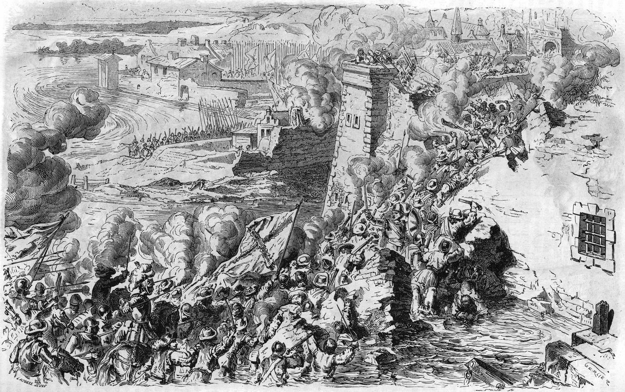 Fångst av Lagny av Farnese 1590, efter en gammal gravyr. I "" Histoire Populaire de la France"", sd. ca 1885. Gravyr. av French School