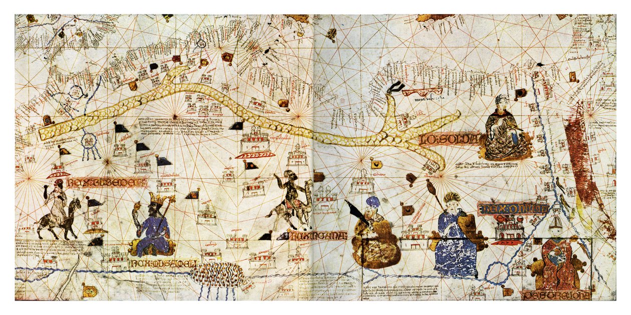 Karavanvägar genom Sahara år 1413, från "Histoire de la Locomotion Terrestre...", ca 1935 (tryck) (tryck) av French School