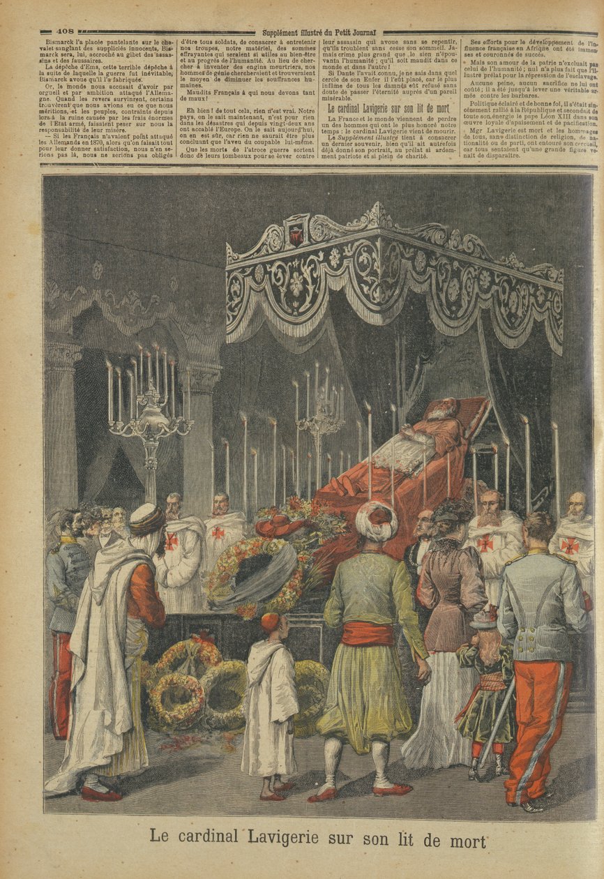 Kardinal Lavigerie (1825-92) på sin dödsbädd, från Le Petit Journal, 17 december 1892 av French School