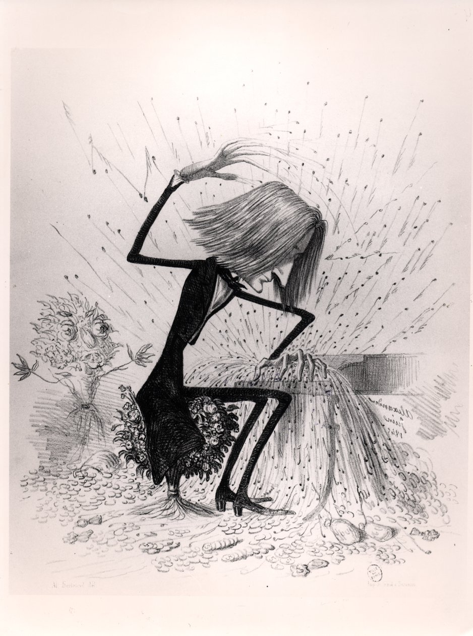 Karikatyr föreställande Franz Liszt (1811-86) som spelar piano, 1845 av French School