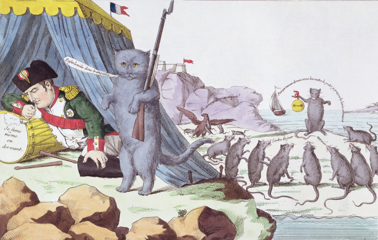 Karikatyr av Napoleon Bonaparte (1769-1821) på Elba, ca 1814-15 av French School