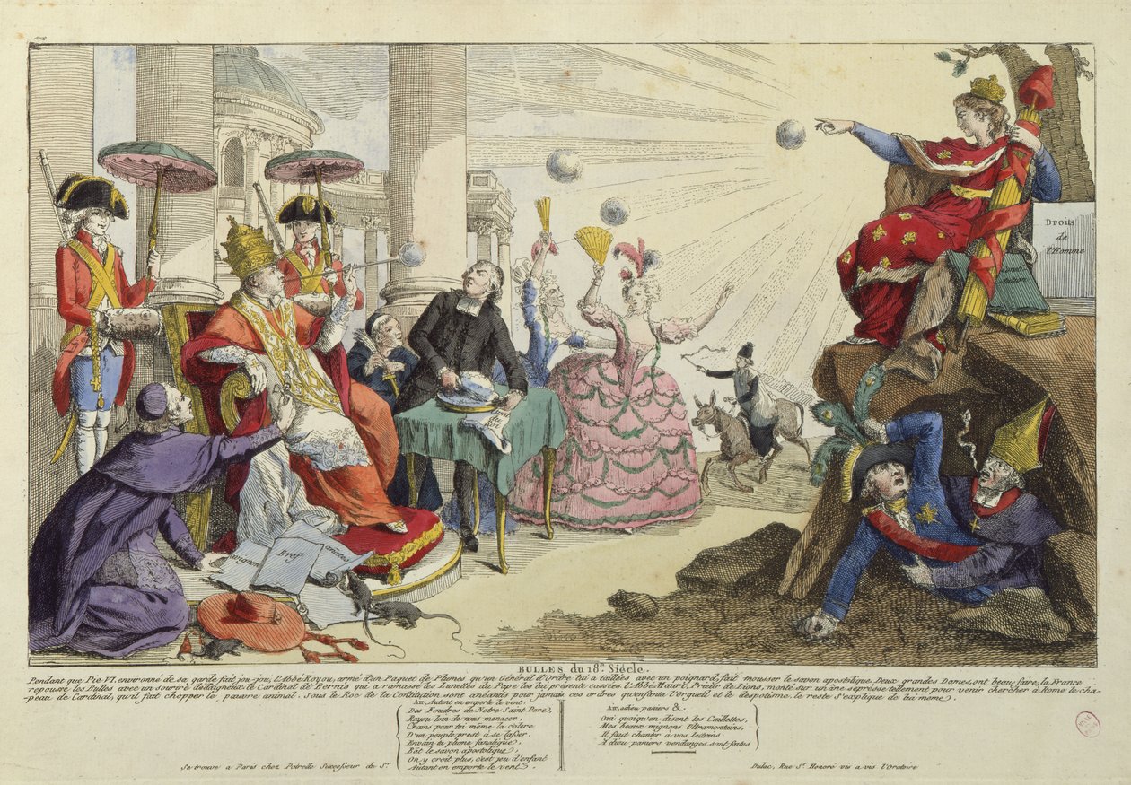 Karikatyr av påvliga tjurar från 1700-talet (färgad gravyr) (se även 127599) av French School