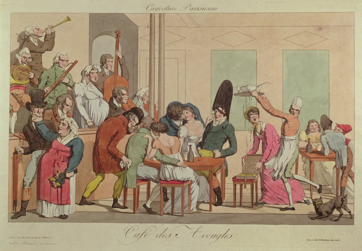 Karikatyr av Cafe des Aveugles, ca 1800 av French School
