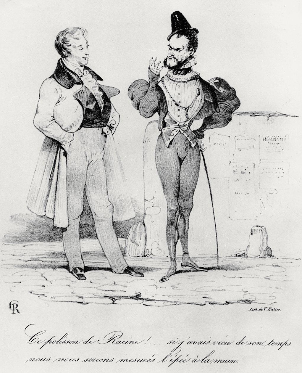 Karikatyr av de romantiska draman vid Hernanis tid av Victor Hugo 1802-85) (1829) av French School