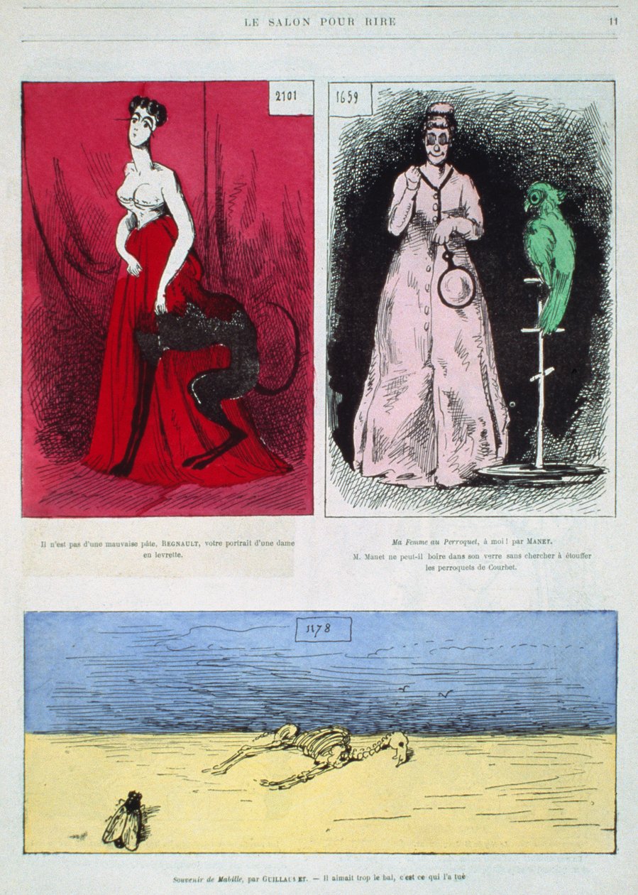 Karikatyrer av målare, Henri Regnault, Edouard Manet, Gustave Guillaumet, illustration från Le Salon pour Rire av French School