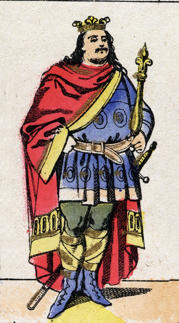 Karolingiska dynastin: Porträtt av Charles III Le Gros (839-888) Frankernas kung från 881 till 887. Epinal avbildning från slutet av 1800-talet. Privat samling. av French School