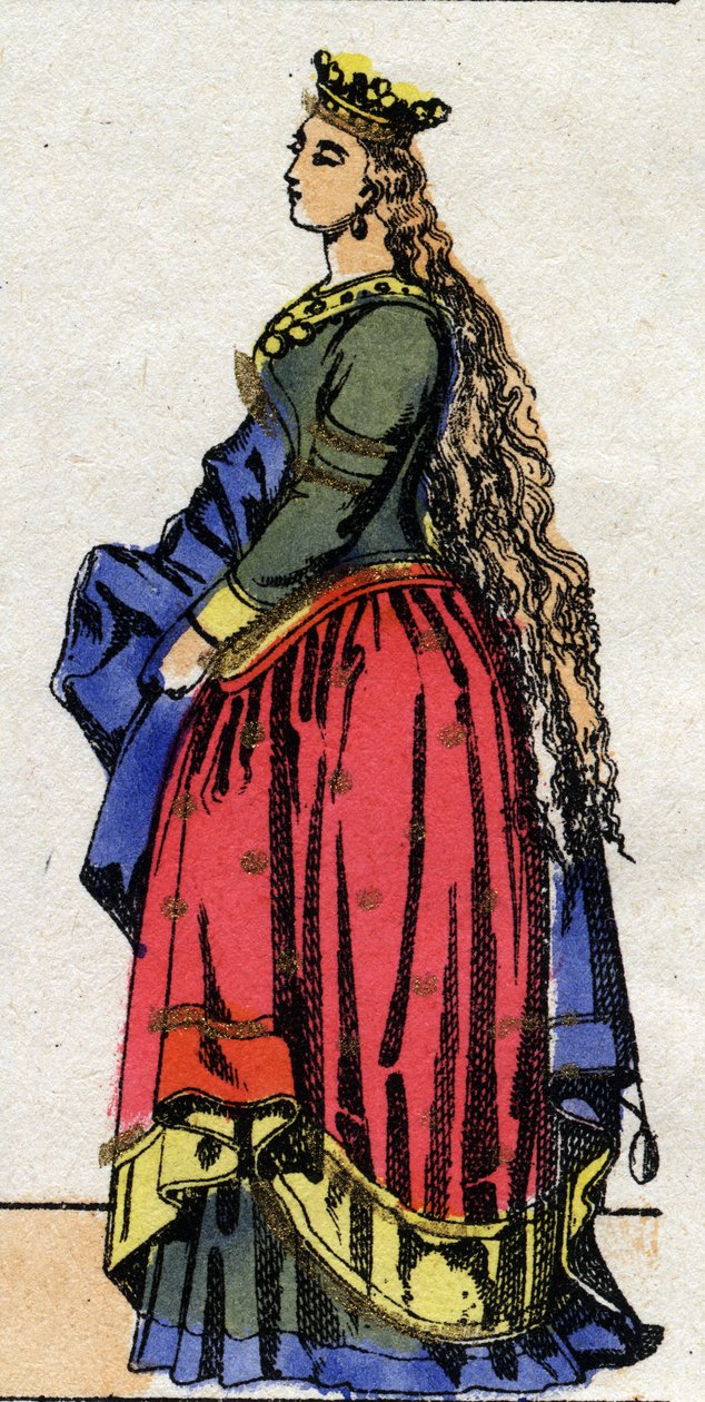 Karolingiska dynastin: Porträtt av Judith av Baviere (805-843) Drottning av francen Ludvig I, kallad den fromma eller "" Debonnaire" (778-840). Epinal avbildning från slutet av 1800-talet. Privat samling. av French School