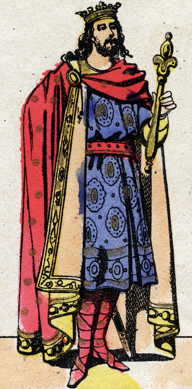 Karolingiska dynastin: Porträtt av Karl III sa Frankernas enkla (879-929) kung från 898 till 922. Epinal avbildning från slutet av 1800-talet. Privat samling. av French School