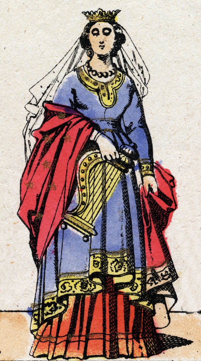 Karolingiska dynasti: Porträtt av Emma av Frankrike (894-934) fru till Raoul av Frankrike (v. 890-936). Epinal avbildning från slutet av 1800-talet. Privat samling. av French School