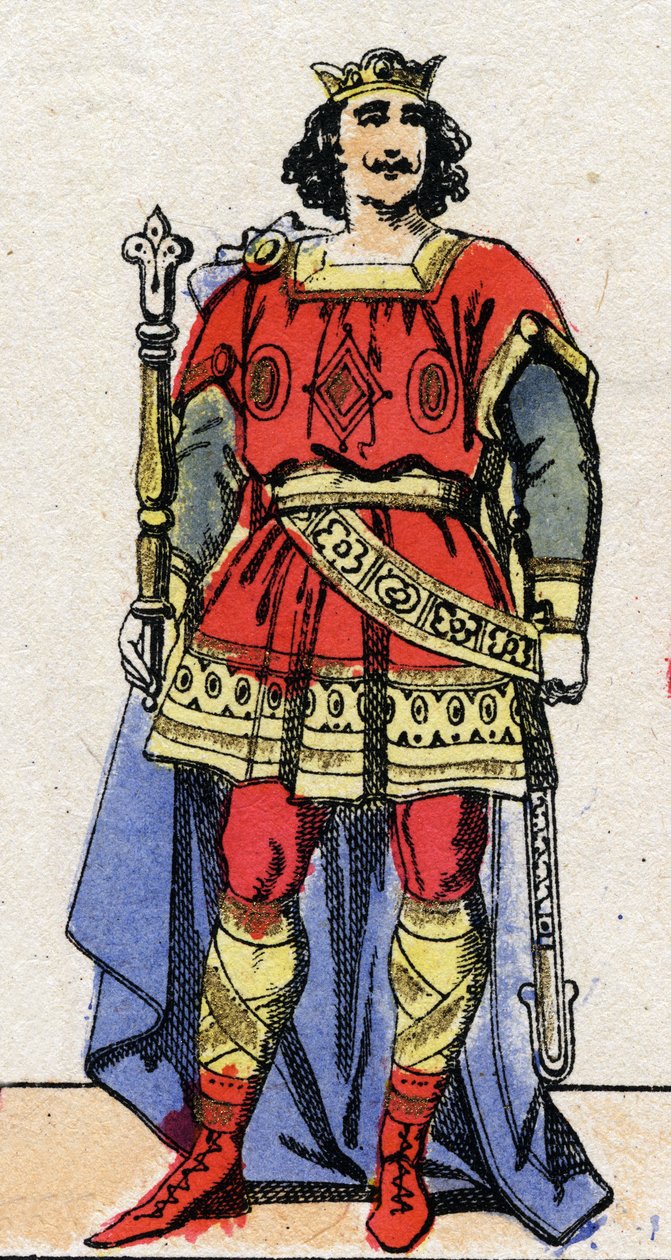 Karolingiska dynasti: Porträtt av Ludvig II Begen (846-879), frankernas kung från 877 till 879. Epinal avbildning från slutet av 1800-talet. Privat samling. av French School