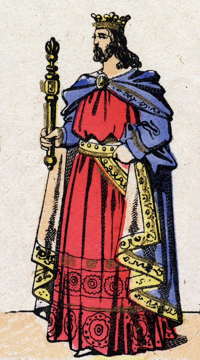 Karolingiska dynasti: Porträtt av Ludvig IV, känd som Outremer (921-954), kung av frankerna från 936 till 954. Epinal avbildning från slutet av 1800-talet. Privat samling. av French School