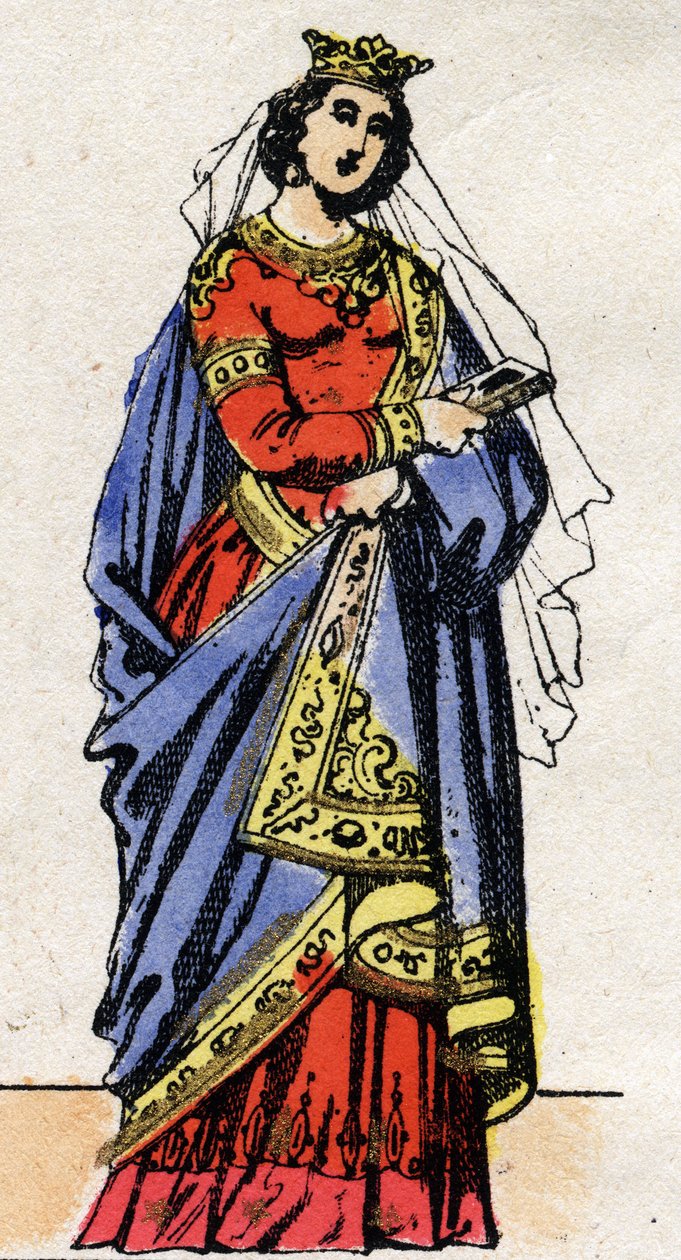 Karolingiska dynasti: Porträtt av Richarde Swabian (841-v. 896) Drottning av Francs fru till Charles III Le Gros (839-888). Epinal avbildning från slutet av 1800-talet. Privat samling. av French School