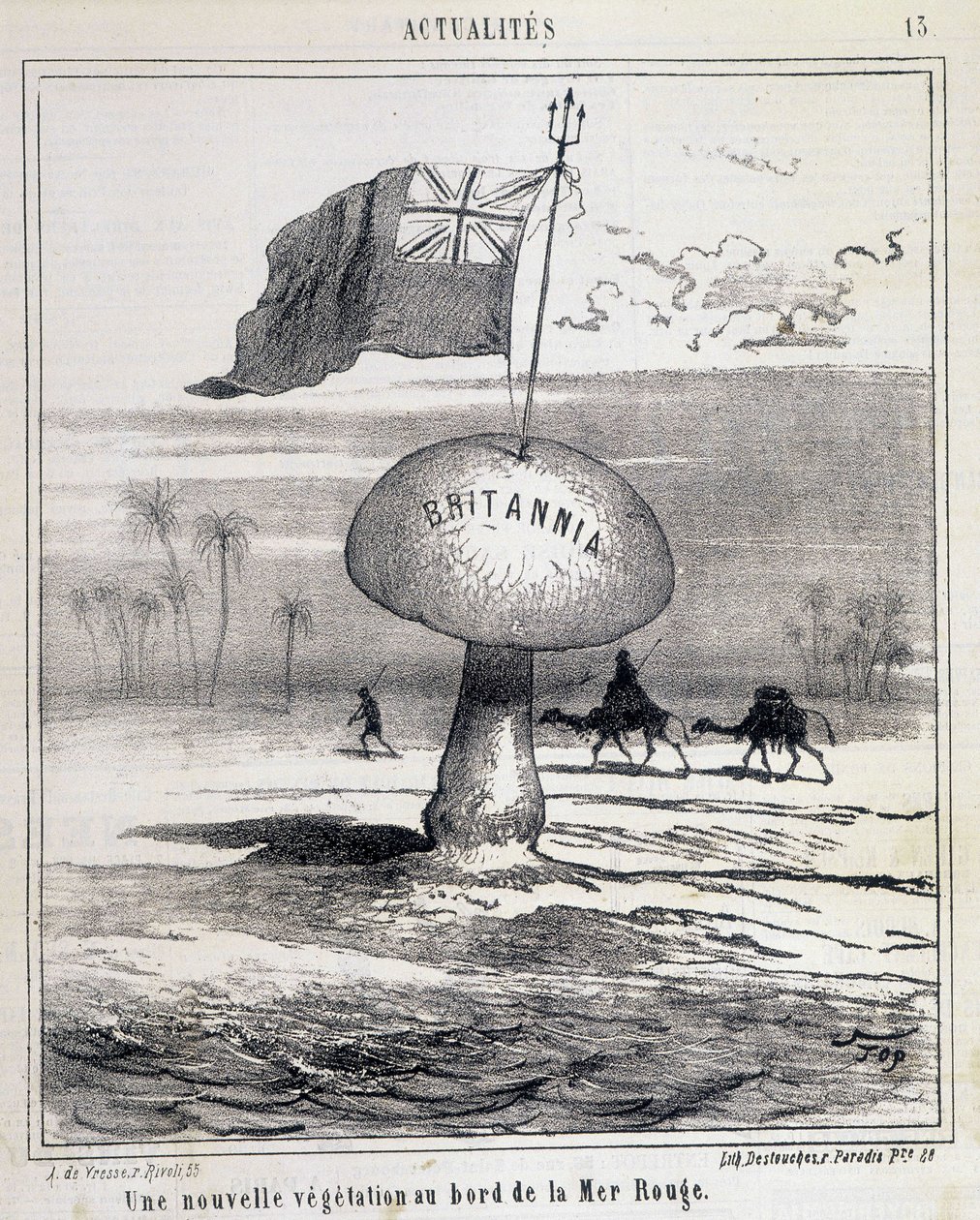 Tecknad film: Ny vegetation på Röda havet (brittisk svamp som koloniserar Egypten) - 1868-02-01 av French School