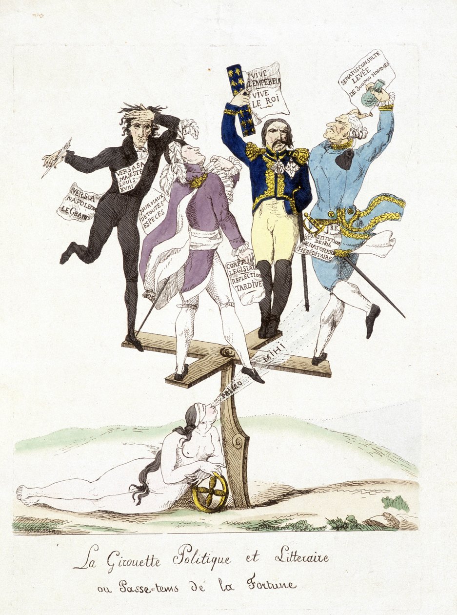 Tecknad film om Napoleon Bonaparte. Den politiska och litterära vindflöjeln där lyckan passerar. av French School