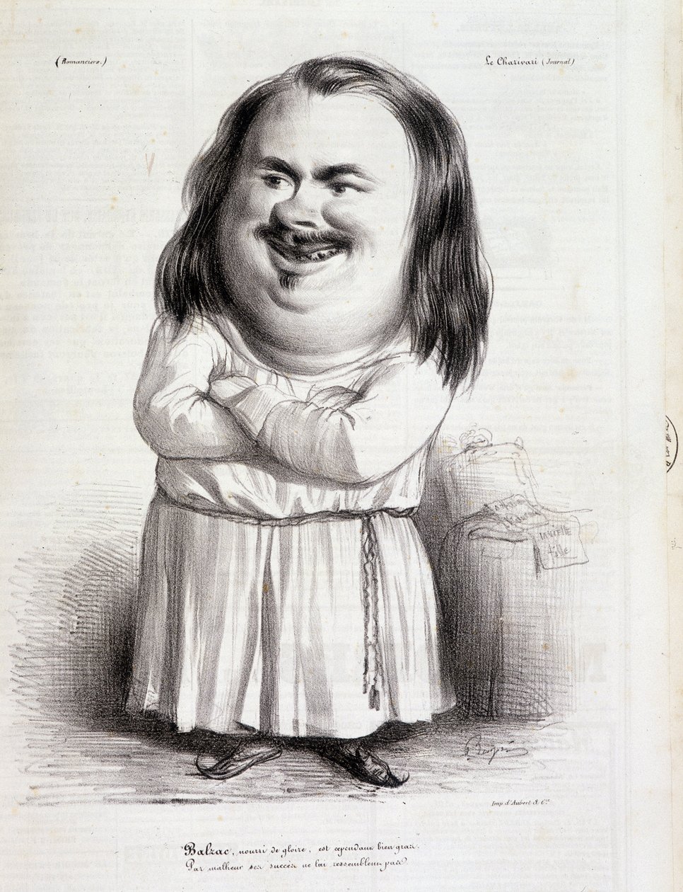 Tecknad av Honore de Balzac (1799-1850) och munk - i "Charivari"" från 1838-10-12 B.H.V.P. av French School