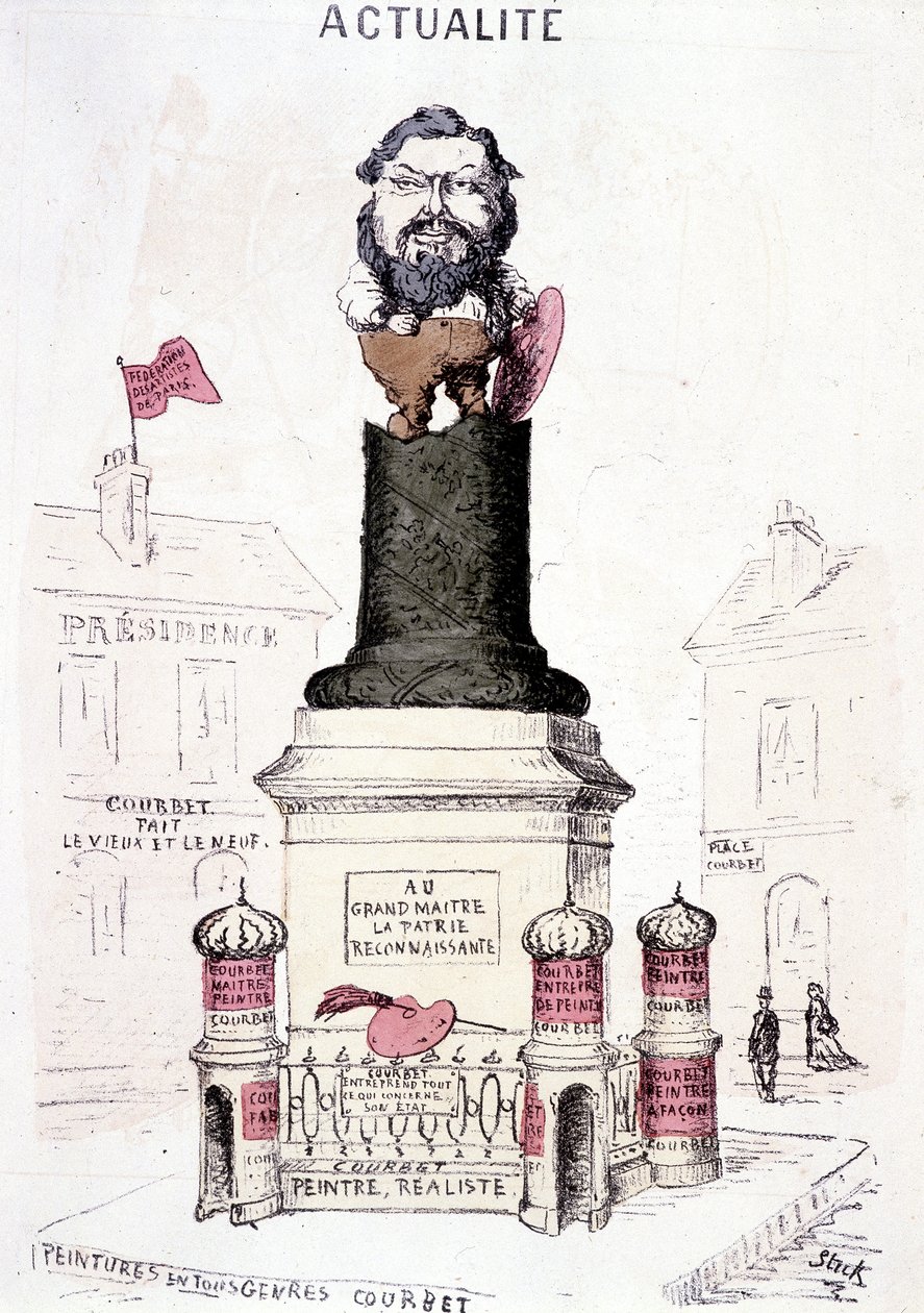 Tecknad av Courbet i staty på den stympade basen av Vendôme-kolonnen. av French School
