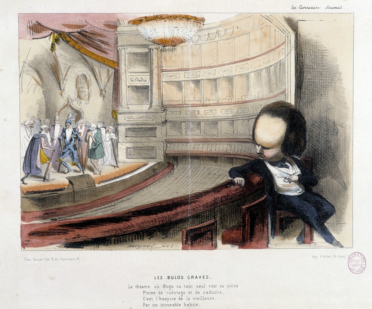 Skämtteckning om Victor Hugo och teatern - litografi av French School