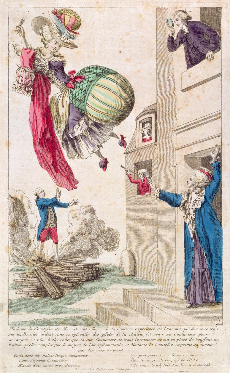 Tecknad film som förlöjligar mode och ballongflygning, c.1783-4 av French School