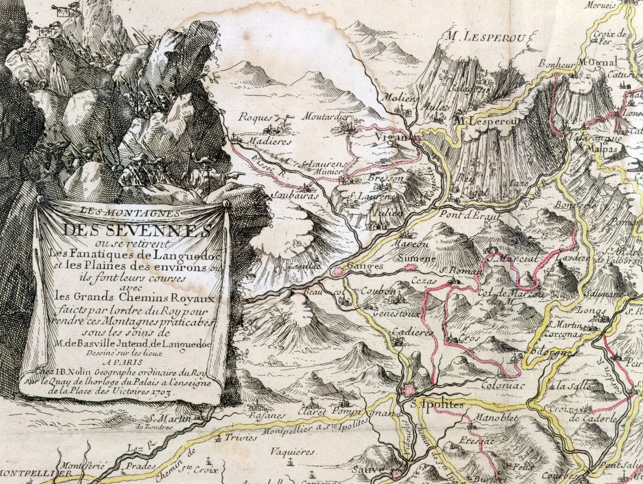 Kartusch från en karta över regionen Cevennes, 1703 av French School