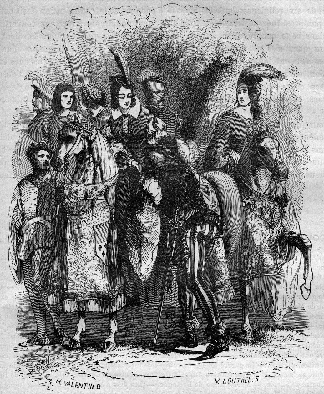 Fall av tornet i Nesle: Prinsessan Marguerite av Bourgogne (1290-1315) och hennes två systrar (Jeanne och Blanche) anklagade för äktenskapsbrott - Ingravering i "Historia om prostitution och utsvävningar i alla världens folk från antiken till här" av French School