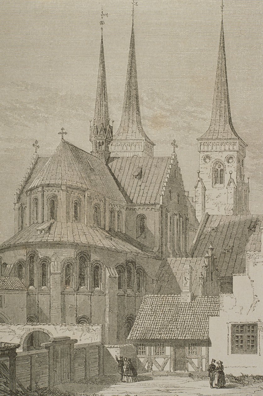 Katedralen på 1850-talet, Roskilde, Danmark, från Le Tour du Monde, publicerad i Paris, 1860-talet av French School