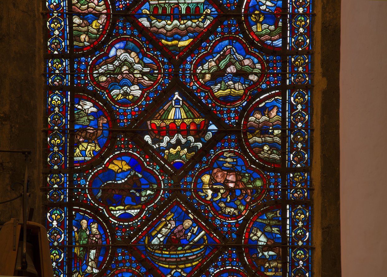 Cathedral of Chartres, målat glas: livet av noe, detalj bågen av noe på vågorna av French School